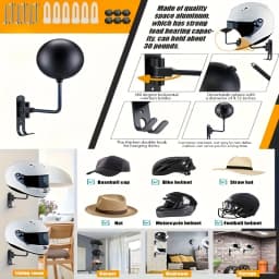 Motorcycle Helmet Holder Swivel 180° Wall Shelf Helmet and Jacket Hanger Metal Hook Metal Shelves Perfect Gift