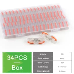 34PCS Boxed Lever Quick Home Wire Connectors Terminals Conductor Spliceable Butt Wiring Block Reusable Electrical Connectors