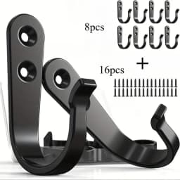 24pcs(8 Hooks 16 Screws) Heavy-Duty Iron Coat Hooks,Anti-Rust Wall Mounted for Home Office Industrial,Multiple Styles Available