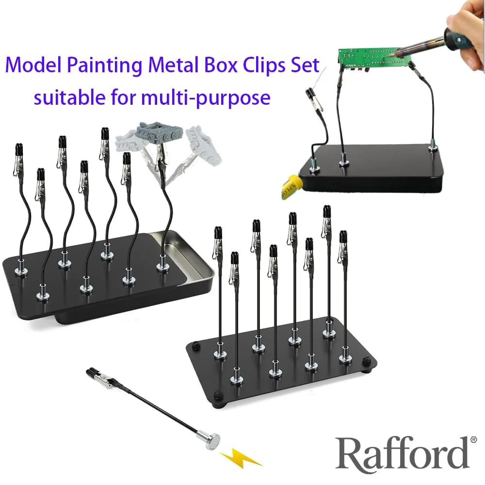 Rafford 12Pcs Bendable Model Painting Alligator Clip Sticks Rubber Tips + Metal Magnetic Base - for Airbrush, Hobby Model Parts