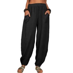 Women Cotton Pants Summer Casual Vintage Pockets Thin Beach Trousers Female Elastic Waist Wide Leg Retro Loose Harem Pants