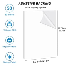 ESHANG Self-Adhesive Photo Paper, A4 Glossy Sticker Paper for Inkjet Printer, 8.3 X 11.7 Inch, 50 Sheets, 135 GSM 36Ib