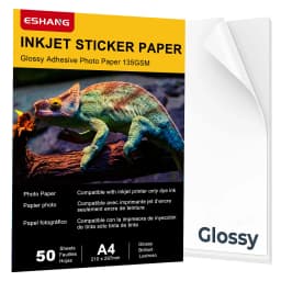 ESHANG Self-Adhesive Photo Paper, A4 Glossy Sticker Paper for Inkjet Printer, 8.3 X 11.7 Inch, 50 Sheets, 135 GSM 36Ib