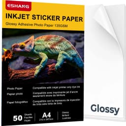 ESHANG Self-Adhesive Photo Paper, A4 Glossy Sticker Paper for Inkjet Printer, 8.3 X 11.7 Inch, 50 Sheets, 135 GSM 36Ib