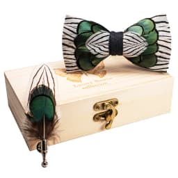 JEMYGINS Original New Design Bow Tie Natural Feather Exquisite Hand Made Men Luxury Bow Tie Wooden Gift Box Set Wedding Party