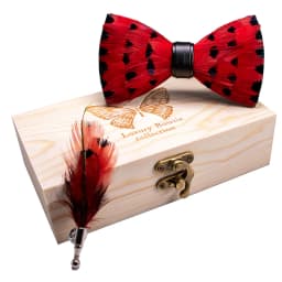 JEMYGINS Original New Design Bow Tie Natural Feather Exquisite Hand Made Men Luxury Bow Tie Wooden Gift Box Set Wedding Party