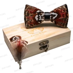 JEMYGINS Original New Design Bow Tie Natural Feather Exquisite Hand Made Men Luxury Bow Tie Wooden Gift Box Set Wedding Party