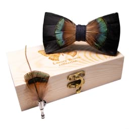 JEMYGINS Original New Design Bow Tie Natural Feather Exquisite Hand Made Men Luxury Bow Tie Wooden Gift Box Set Wedding Party