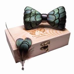 JEMYGINS Original New Design Bow Tie Natural Feather Exquisite Hand Made Men Luxury Bow Tie Wooden Gift Box Set Wedding Party