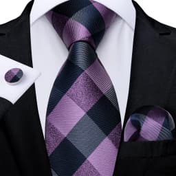 Plaid Men's Tie Set Yellow Purple Blue Necktie 8cm Business Wedding Tie Handkerchief Cufflinks Gift For Men