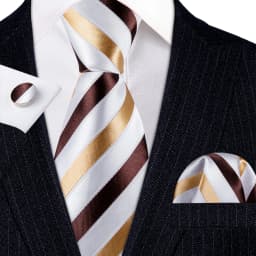 Fashion Khaki Striped Men Silk Necktie Fahsion Tie Handkerchief Cufflinks Sets Male Wedding Business Gift Barry.Wang Stylish