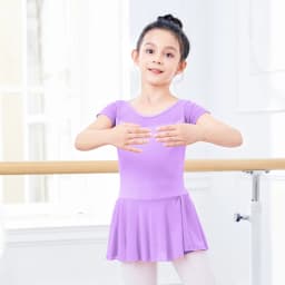 Kids Girls Ballet Dress Gymnastics Leotards Mesh Splice Short Sleeve Ballet Leotards Dance Costumes Soft Ballet Dance Bodysuit