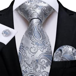 Gray Striped Paisley Ties For Men Wedding Accessories Men's 8cm Neck Tie Pocket Square Cufflinks Gift For Men DiBanGu