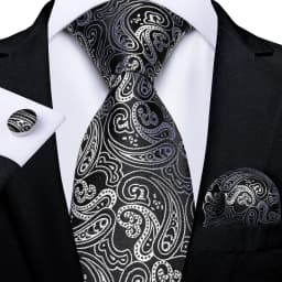 Gray Striped Paisley Ties For Men Wedding Accessories Men's 8cm Neck Tie Pocket Square Cufflinks Gift For Men DiBanGu