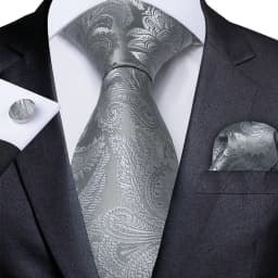 Gray Striped Paisley Ties For Men Wedding Accessories Men's 8cm Neck Tie Pocket Square Cufflinks Gift For Men DiBanGu