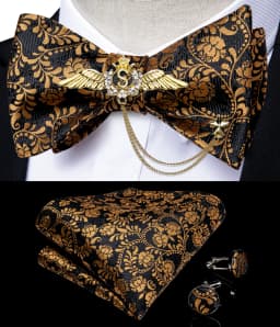 New Arrival Bow Ties For Men Bowties Cufflinks Handkerchief Set For Party Wedding Suit Accessories Man Tie Golden Brooch