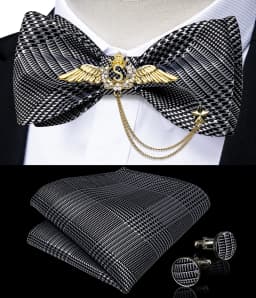 New Arrival Bow Ties For Men Bowties Cufflinks Handkerchief Set For Party Wedding Suit Accessories Man Tie Golden Brooch