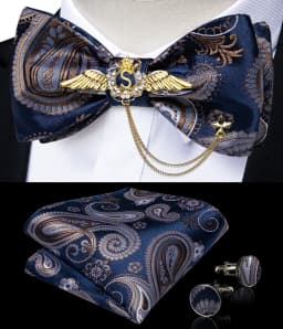 New Arrival Bow Ties For Men Bowties Cufflinks Handkerchief Set For Party Wedding Suit Accessories Man Tie Golden Brooch