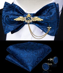 New Arrival Bow Ties For Men Bowties Cufflinks Handkerchief Set For Party Wedding Suit Accessories Man Tie Golden Brooch