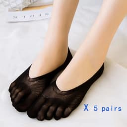 5 Pairs Five Finger Boat Socks Women Spring Summer Thin Plain Weave Shallow Mouth Velvet Ice Silk Sweat Absorbent Toe Socks