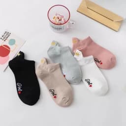 4 Pairs Funny Cute Embroidery Socks Women Cotton Ankle Short White Crown Kawaii Socks Set Candy Colors for Couples Ladies Gift