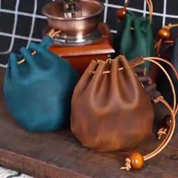 AIGUONIU Original Handmade Genuine Leather Unisex Coin Purse Cow Leather Coins Money Pocket Retro Wallet Drawstring Storage Bag