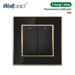 Wallpad Wall Black Acrylic Panel With Gold Border UK US Sockets And Switches 220V 1/2/3/4 Gang 1 2 3 Way Momentary Contact