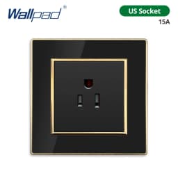 Wallpad Wall Black Acrylic Panel With Gold Border UK US Sockets And Switches 220V 1/2/3/4 Gang 1 2 3 Way Momentary Contact