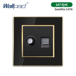 Wallpad Wall Black Acrylic Panel With Gold Border UK US Sockets And Switches 220V 1/2/3/4 Gang 1 2 3 Way Momentary Contact