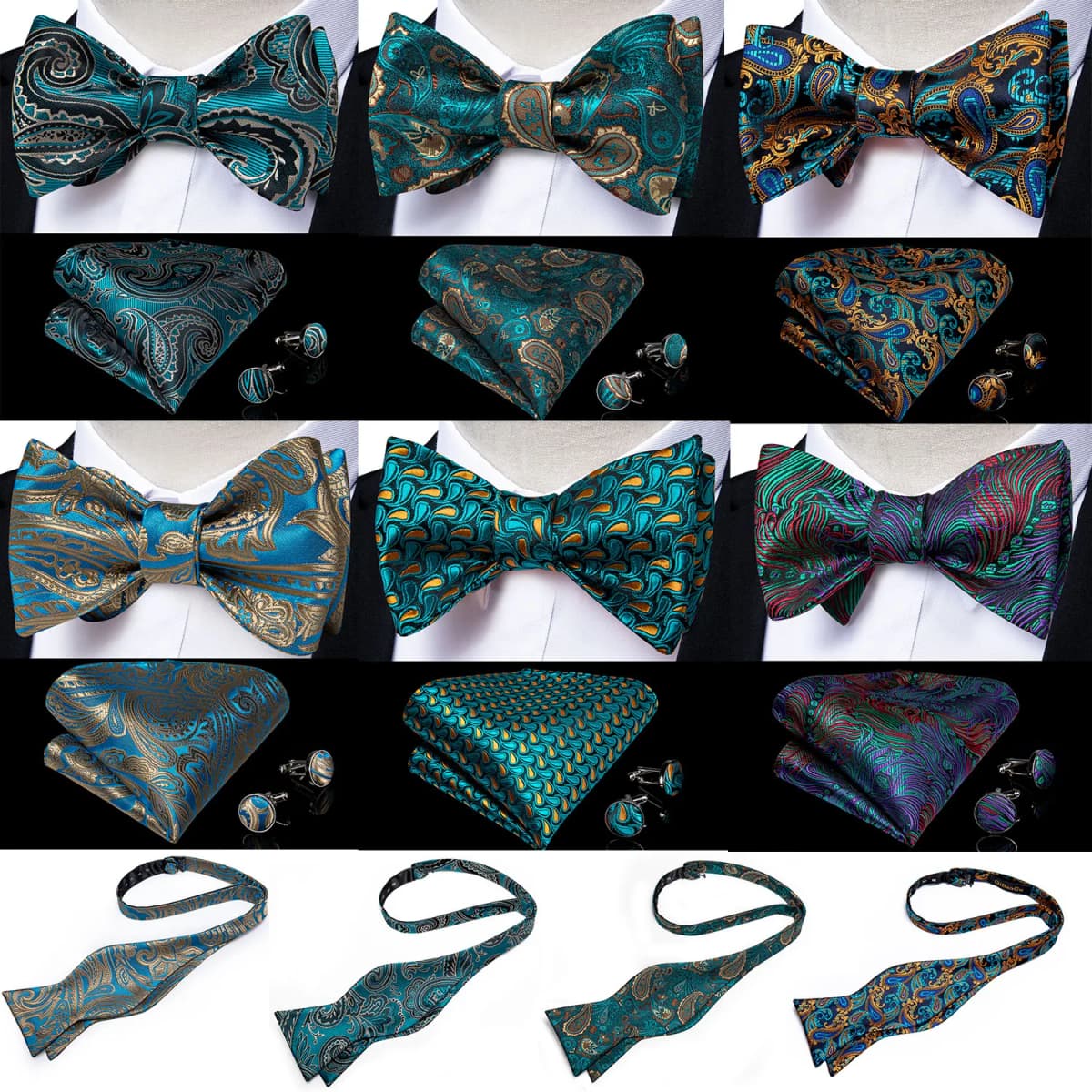 Brand New Men's Bow Tie Teal Green Blue Paisley Floral Bow Tie Wedding Party Butterfly Bowknot Men Tie Accessories