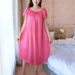 Womens Summer Lace Ice Silk Nightdress Short Sleeve Loose Plus Size Nightgown Sleepwear