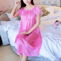 Womens Summer Lace Ice Silk Nightdress Short Sleeve Loose Plus Size Nightgown Sleepwear