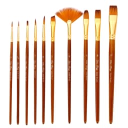 10pcs Paint Brush Set Multiple styles Nylon Hair Short Rod Brown Painting Brush For Oil Acrylic Watercolor Gouache Art Supplies