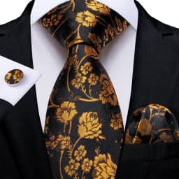 Black Red Rose Floral Ties For Men 8cm Men's Neck Tie Handkerchief Cufflinks Set Business Wedding Tie Gift For Men DiBanGu