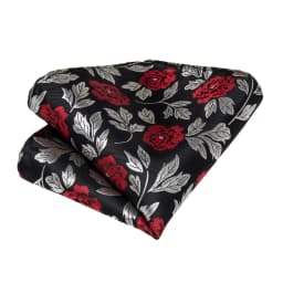 Black Red Rose Floral Ties For Men 8cm Men's Neck Tie Handkerchief Cufflinks Set Business Wedding Tie Gift For Men DiBanGu