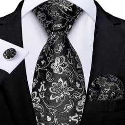 Black Red Rose Floral Ties For Men 8cm Men's Neck Tie Handkerchief Cufflinks Set Business Wedding Tie Gift For Men DiBanGu