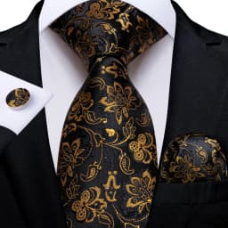 Black Red Rose Floral Ties For Men 8cm Men's Neck Tie Handkerchief Cufflinks Set Business Wedding Tie Gift For Men DiBanGu