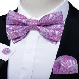 Classic Black Men Bow Ties Bowties Butterfly Pocket Square Cufflinks Set Suit Paisley Gold Pre-Tied Bow Tie