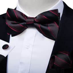 Classic Black Men Bow Ties Bowties Butterfly Pocket Square Cufflinks Set Suit Paisley Gold Pre-Tied Bow Tie