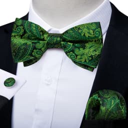 Classic Black Men Bow Ties Bowties Butterfly Pocket Square Cufflinks Set Suit Paisley Gold Pre-Tied Bow Tie