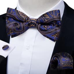 Classic Black Men Bow Ties Bowties Butterfly Pocket Square Cufflinks Set Suit Paisley Gold Pre-Tied Bow Tie