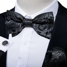 Classic Black Men Bow Ties Bowties Butterfly Pocket Square Cufflinks Set Suit Paisley Gold Pre-Tied Bow Tie