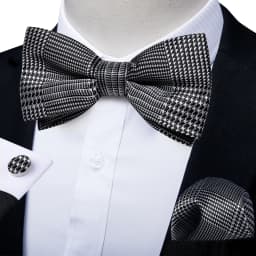 Classic Black Men Bow Ties Bowties Butterfly Pocket Square Cufflinks Set Suit Paisley Gold Pre-Tied Bow Tie