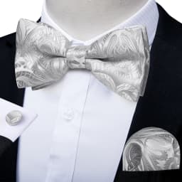 Classic Black Men Bow Ties Bowties Butterfly Pocket Square Cufflinks Set Suit Paisley Gold Pre-Tied Bow Tie