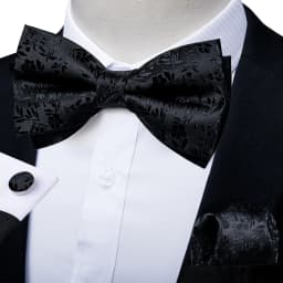 Classic Black Men Bow Ties Bowties Butterfly Pocket Square Cufflinks Set Suit Paisley Gold Pre-Tied Bow Tie