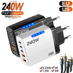 New 5 in 1 GaN Charger For IPhone 16 15pro Desktop Laptop Samsung 240W Fast Charging Adapter 120w Type To TypeC Cable Charger