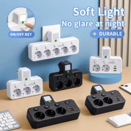 EU Plug Outlet 4 Sockets Multitap Wall Power Strip Electrical Socket 2 USB 1 Type-C Ports No Extension Cord with 2500W MAX Power