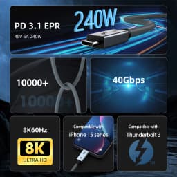 UGOURD USB C Thunderbolt 4 40Gbps USB4 Cable USB Type C to C 240W Fast Charging Cable Thunderbolt3 for EGPU SSD iPad MacBook Air