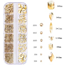 2400pcs+ Shiny Clear Crystal Gems Nail Rhinestones 1.5-4mm Mixed Round Glass Stone Flatback Nail Charms 12grids Nail Diamond DIY