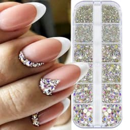2400pcs+ Shiny Clear Crystal Gems Nail Rhinestones 1.5-4mm Mixed Round Glass Stone Flatback Nail Charms 12grids Nail Diamond DIY